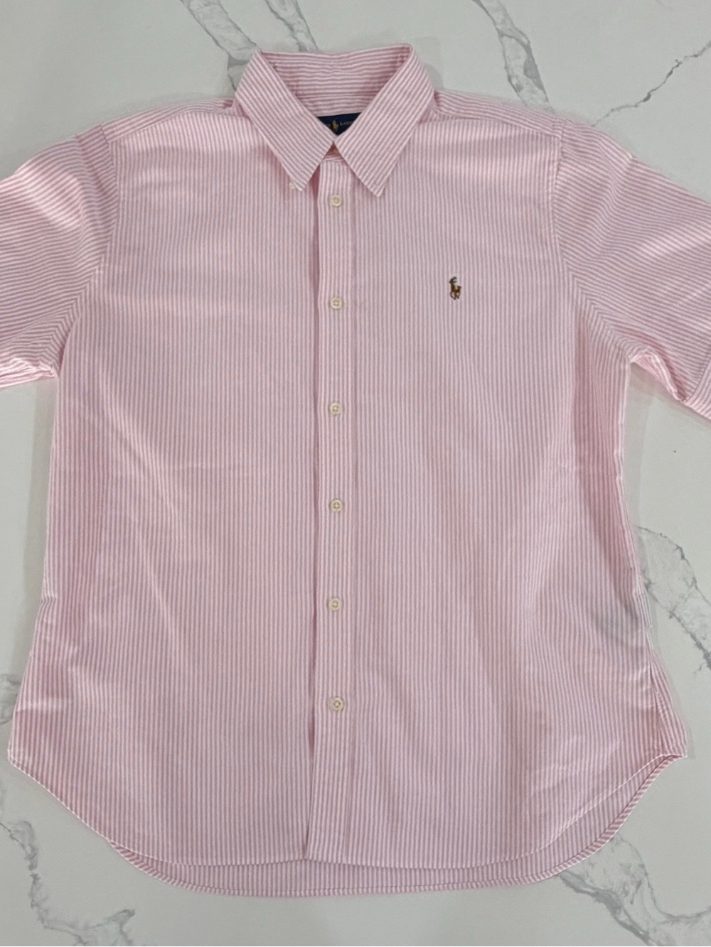 Polo Ralph Lauren Men's XL Pink & White Striped Short Sleeve Button Down Shirt